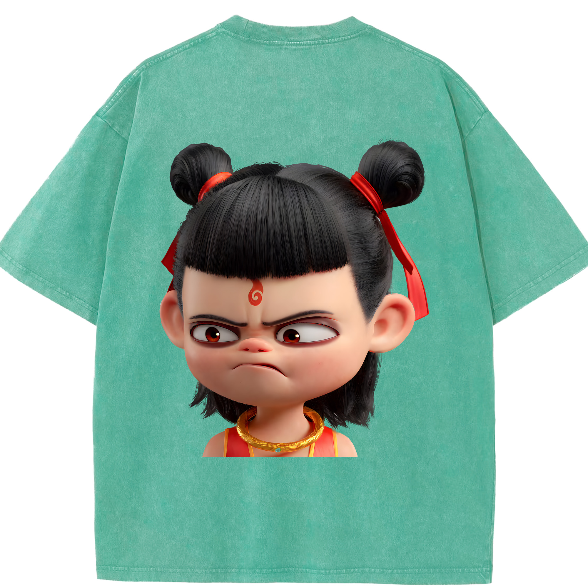 （画像用） Ne Zha 2 ナタ 魔童の大暴れ 綿100% ヴィンテージ風 半袖Tシャツ（背面プリント）